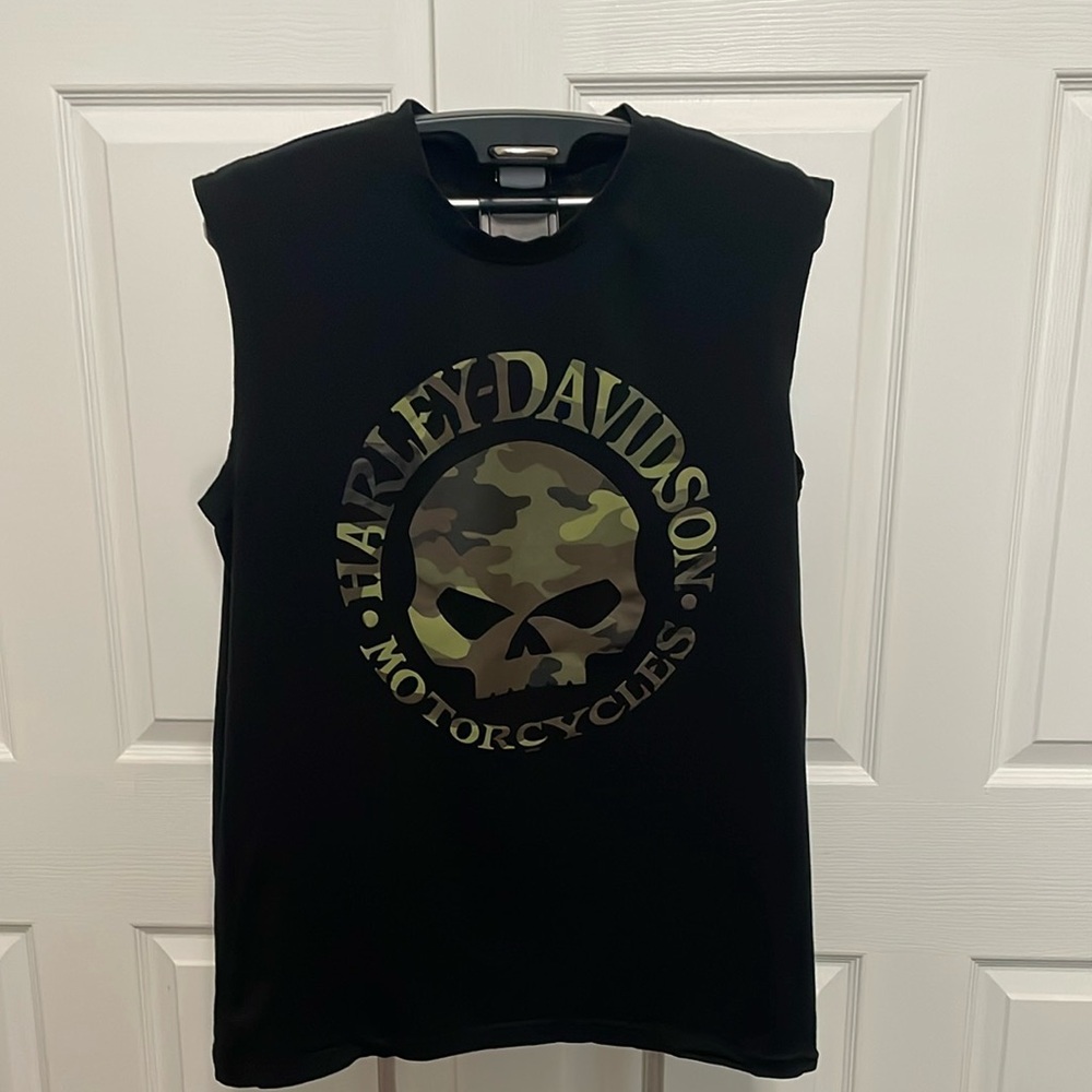 Harley-Davidson Black and Green Tank Top with Skull Graphic